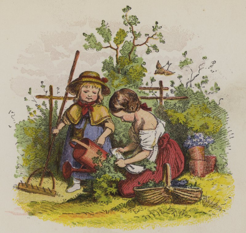 Due ragazze che fanno giardinaggio da Oskar Pletsch