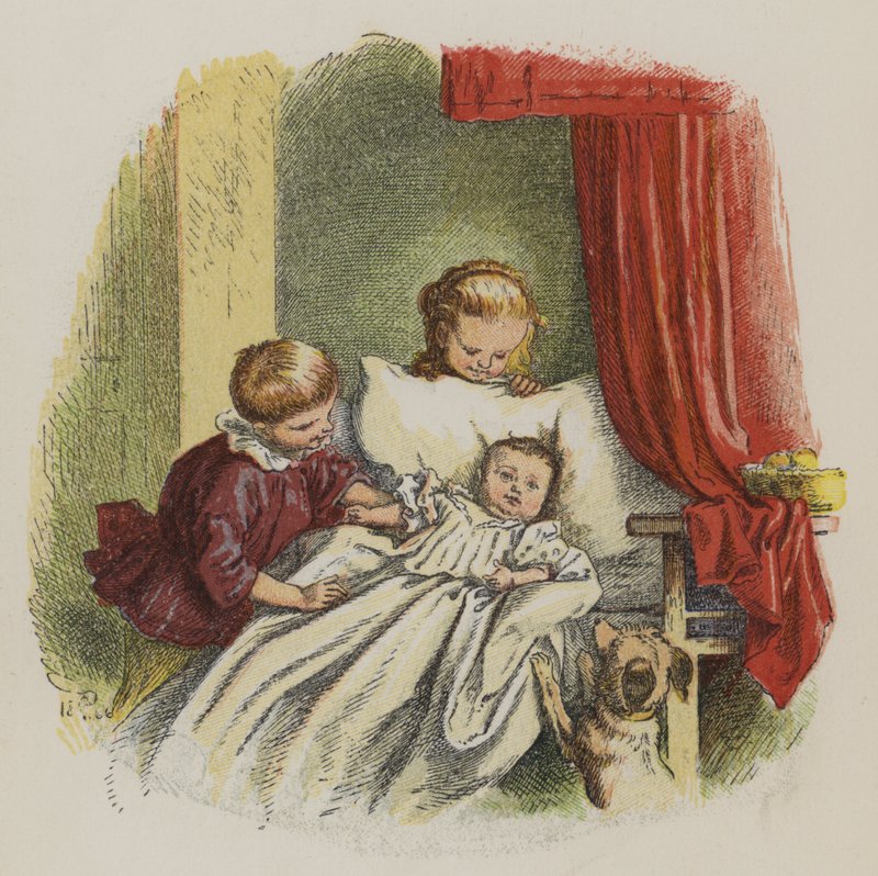 Bambino e bambina che guardano un neonato da Oskar Pletsch