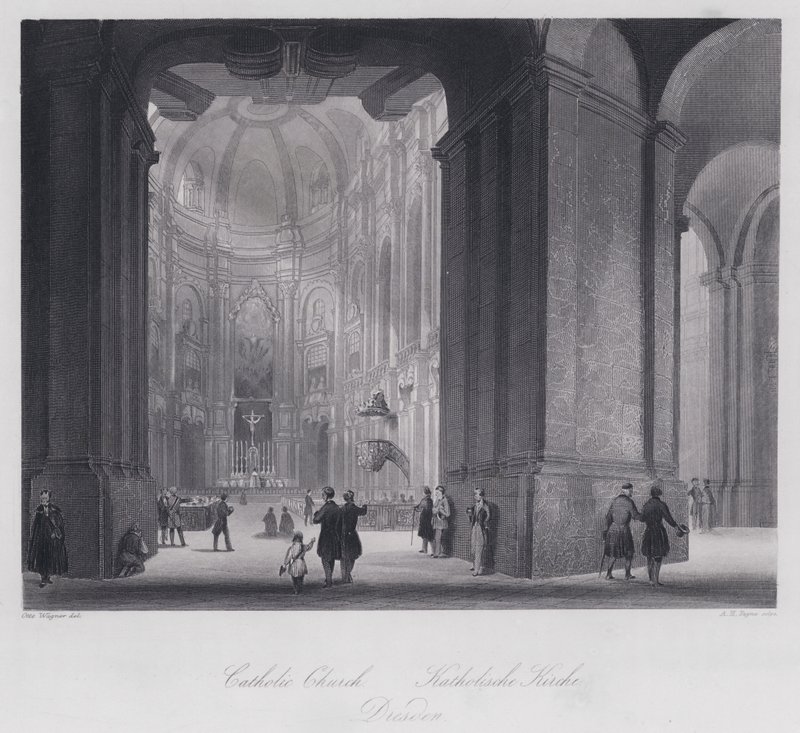 Chiesa cattolica, Dresda (incisione) da Otto (after) Wagner