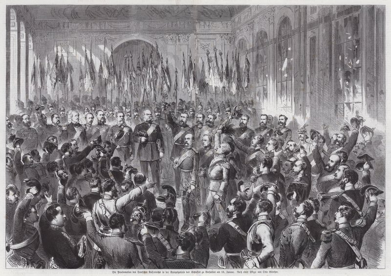 Proclamazione del re Guglielmo I di Prussia come imperatore di Germania, Sala degli Specchi, Palazzo di Versailles, Francia da Otto Edmund Guenther