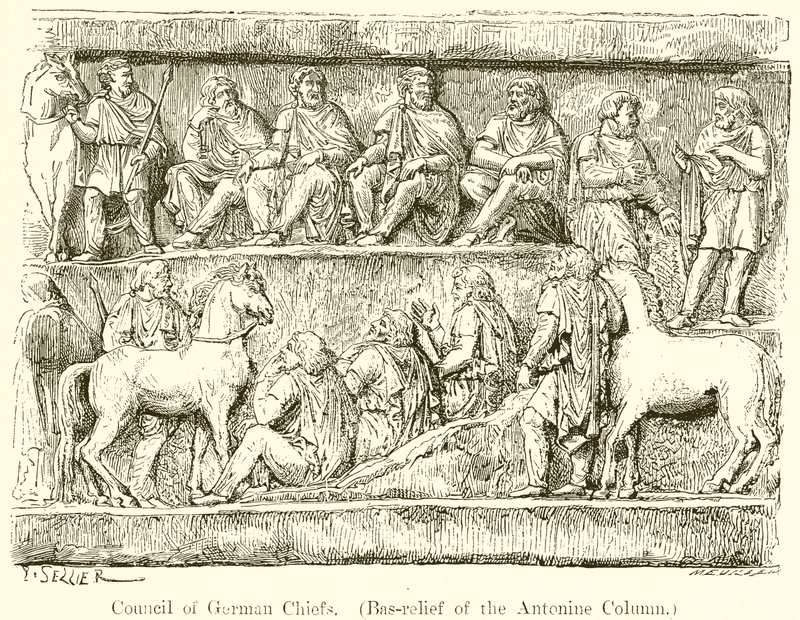 Consiglio dei capi tedeschi. (Bassorilievo della Colonna Antonina) da P. Sellier
