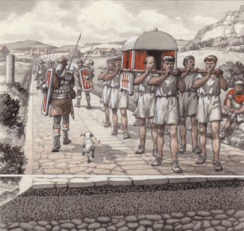 Una strada romana (gouache su carta) da Pat (1907-95) Nicolle