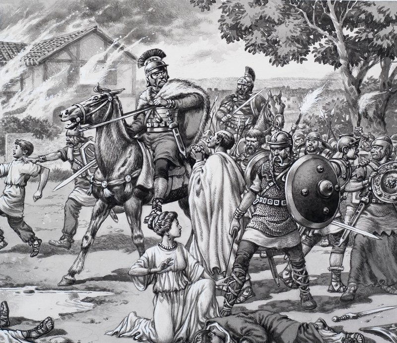 Attacco barbarico alla Romano Britannica da Pat (1907-95) Nicolle