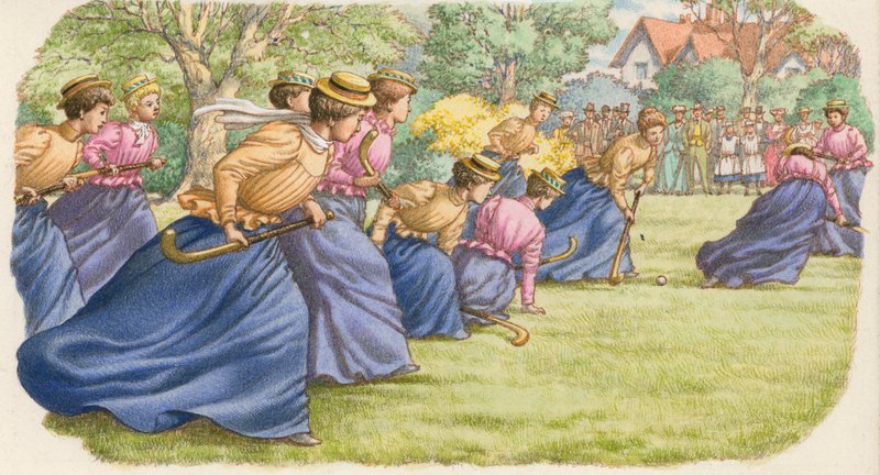 Hockey giocato da donne in gonna lunga (gouache su carta) da Pat (1907-95) Nicolle