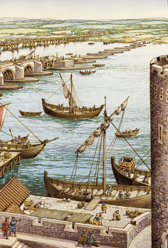 La costruzione del nuovo ponte di Londra (gouache su carta) da Pat (1907-95) Nicolle