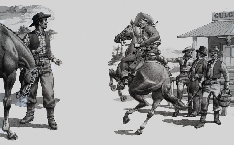 Scena western non identificata da Pat (1907-95) Nicolle