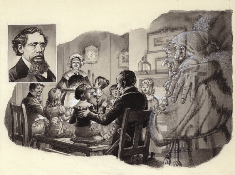 Canto di Natale di Charles Dickens (gouache su carta) da Pat (1907 95) Nicolle
