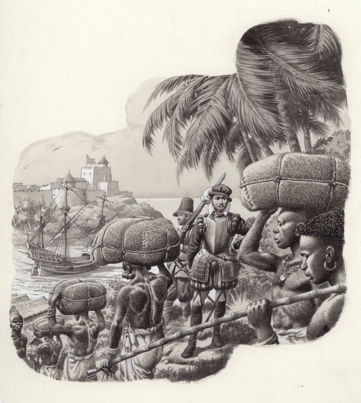 Castello costruito dai commercianti europei in Africa occidentale (gouache su carta) da Pat (1907 95) Nicolle