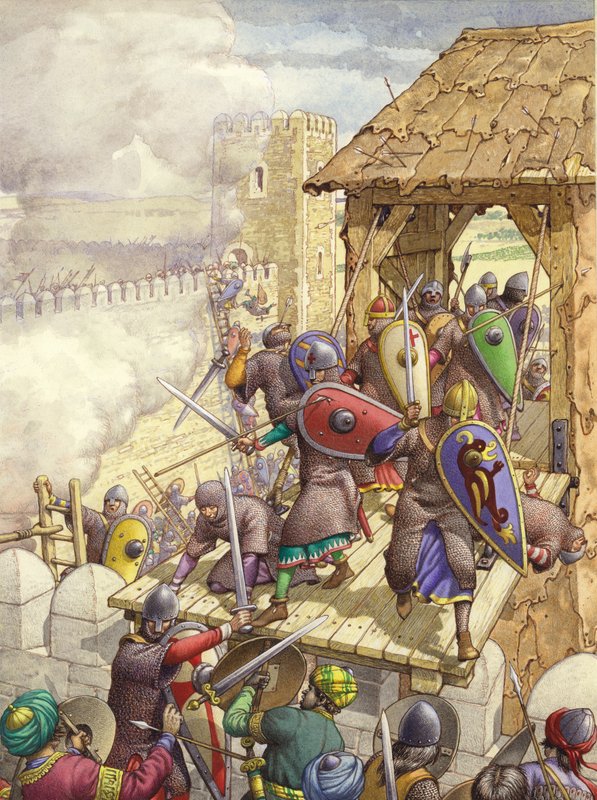 Le forze di Goffredo di Buglione sfondano le mura di Gerusalemme (gouache su carta) da Pat (1907 95) Nicolle