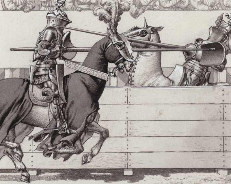 Cavalieri giostranti (guazzo su carta) da Pat (1907 95) Nicolle