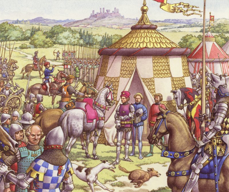 Mercenari accampati in Italia nel Medioevo (gouache su carta) da Pat (1907 95) Nicolle