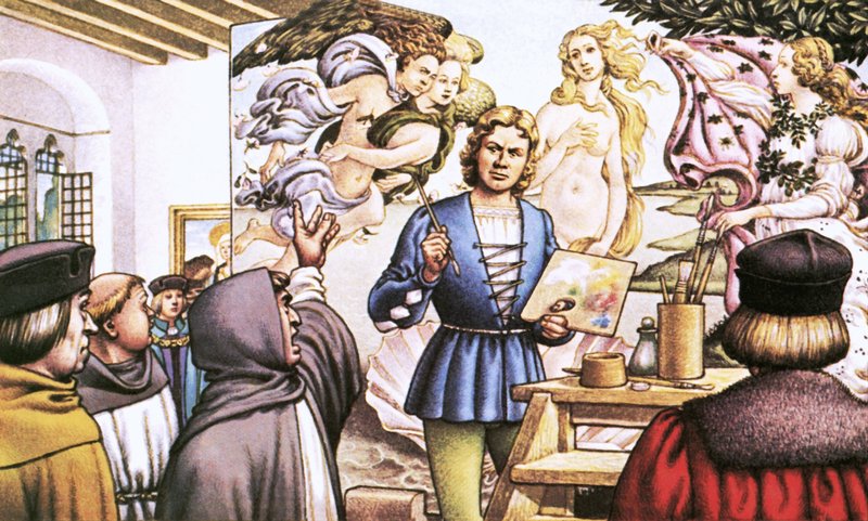 Savonarola rimprovera Botticelli per aver dipinto la Nascita di Venere da Pat (1907 95) Nicolle