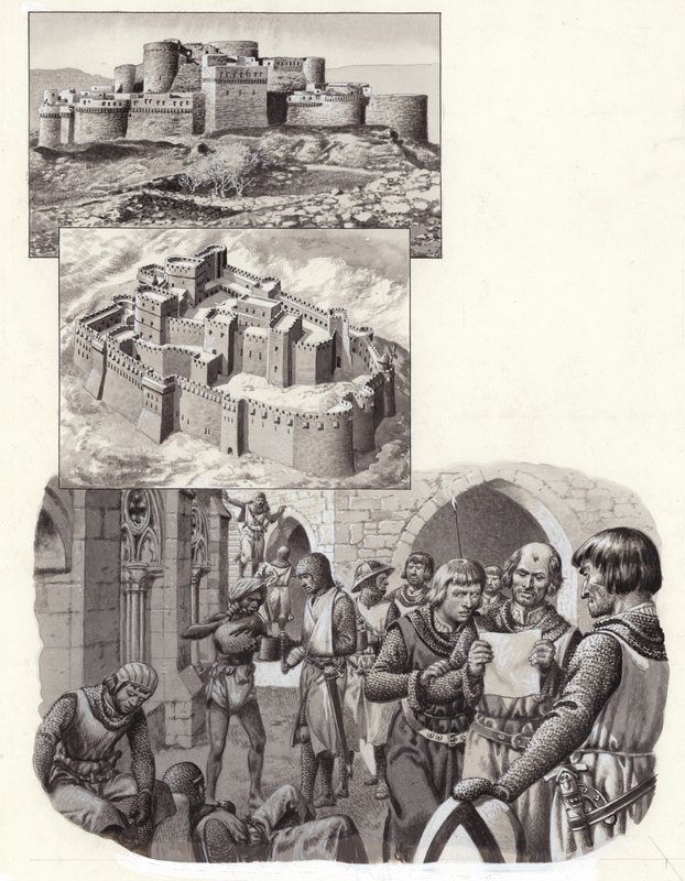 La fortezza del Krak des Chevaliers (gouache su carta) da Pat (1907 95) Nicolle