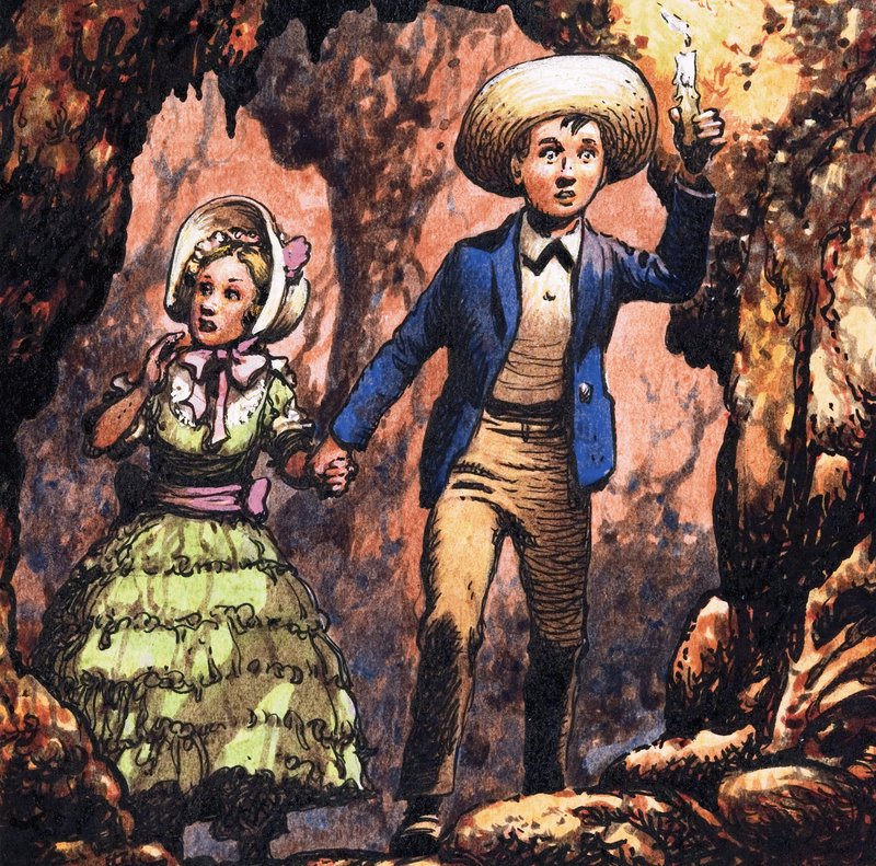 Ragazzo non identificato che conduce una ragazza in una grotta a lume di candela da Pat (1907 95) Nicolle