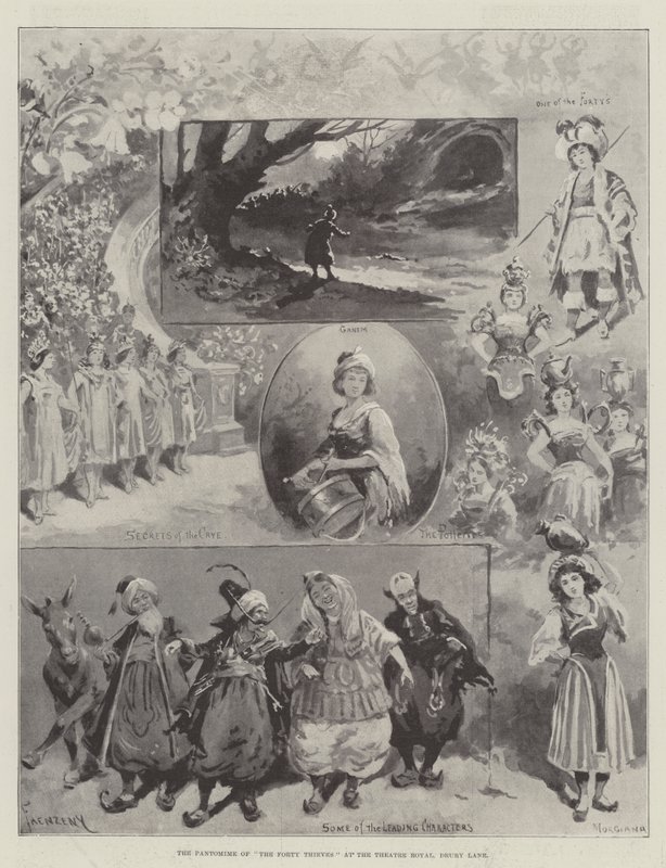 La pantomima dei Quaranta Ladroni al Theatre Royal, Drury Lane da Paul Frenzeny