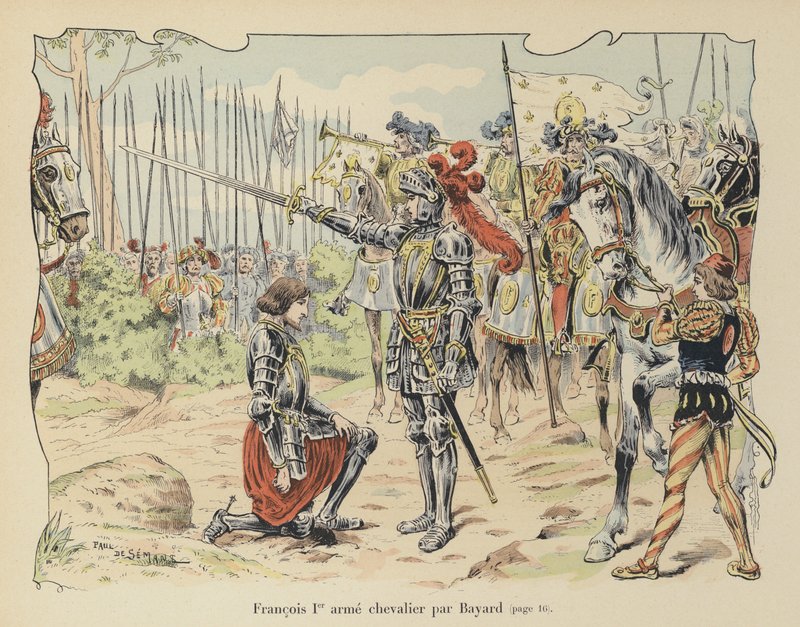 Re Francesco I di Francia nominato cavaliere dal Cavaliere de Bayard dopo la Battaglia di Marignano, Italia, 1515 da Paul de Semant