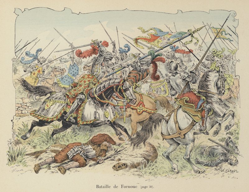 Il cavaliere di Bayard combatte gli spagnoli alla battaglia di Fornovo, Italia, 1495 da Paul de Semant