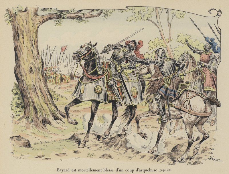 Il cavaliere di Bayard ferito mortalmente da una palla di archibugio alla battaglia della Sesia, Italia, 1524 da Paul de Semant