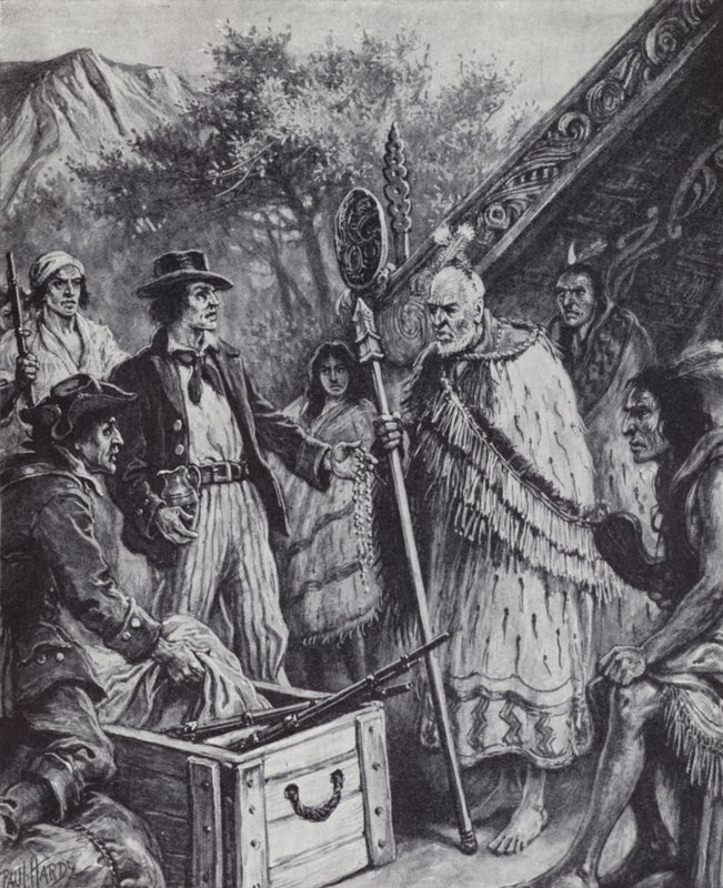 Commercio britannico con il popolo Maori della Nuova Zelanda da Paul (after) Hardy