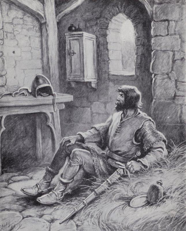 Robert the Bruce con il ragno che lo ispirò a tentare di nuovo di sconfiggere gli inglesi (litografia) da Paul (after) Hardy