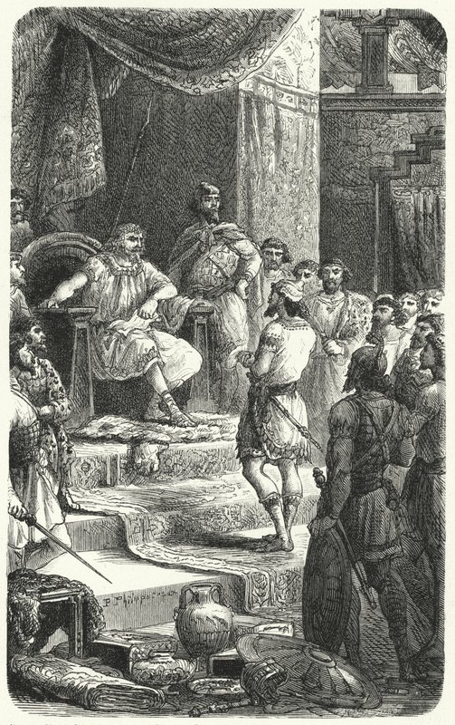 Re Davide riceve emissari dal re Hiram di Tiro (incisione) da Paul Dominique Philippoteaux