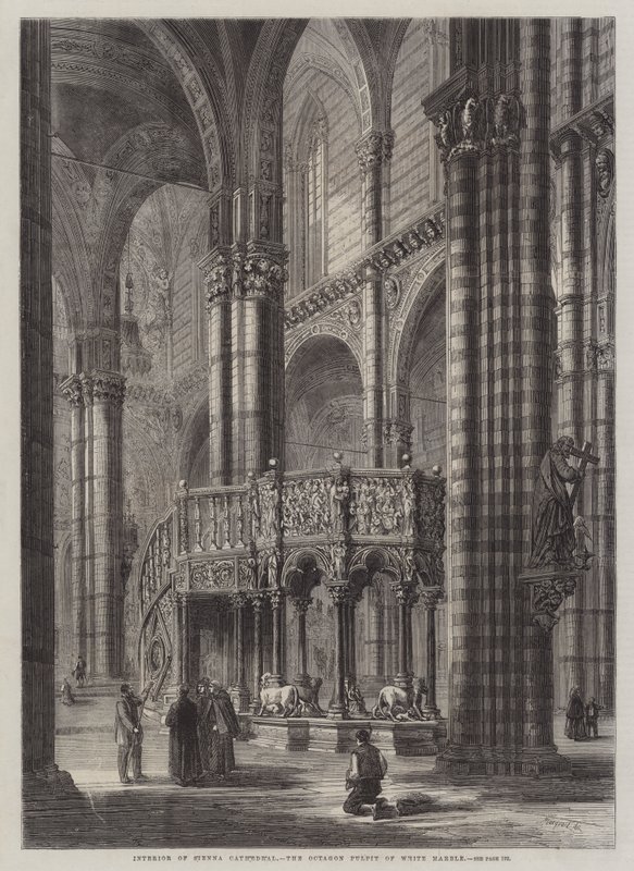 Interno del Duomo di Siena, il pulpito ottagonale di marmo bianco da Percy Macquoid