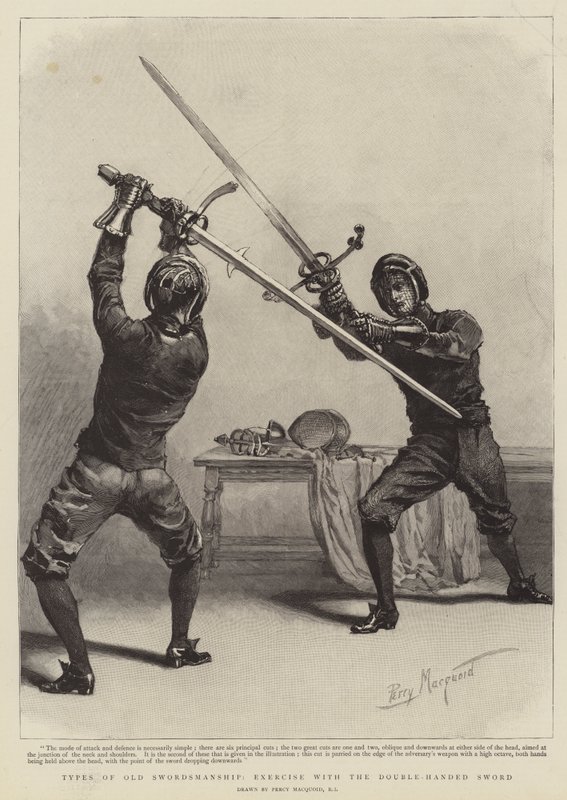 Tipi di antica scherma, esercizio con la spada a due mani da Percy Macquoid