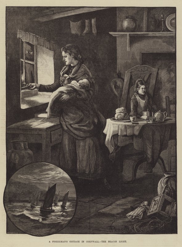 Cottage di un pescatore in Cornovaglia, il faro da Percy Robert Craft