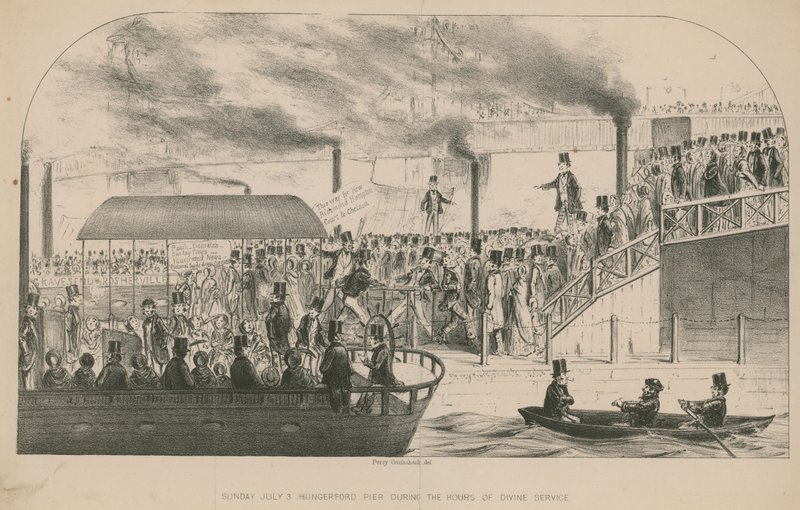 Molo di Hungerford durante le ore del servizio divino da Percy Cruikshank