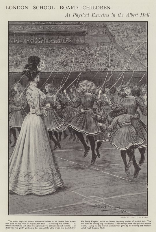 Bambini della London School Board durante esercizi fisici alla Albert Hall da Percy F.S. (after) Spence