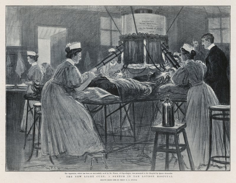 La nuova cura della luce: uno schizzo nel London Hospital da Percy F.S. Spence
