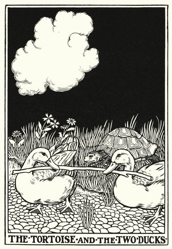 Favole di La Fontaine: La tartaruga e le due anatre (litografia) da Percy James Billinghurst