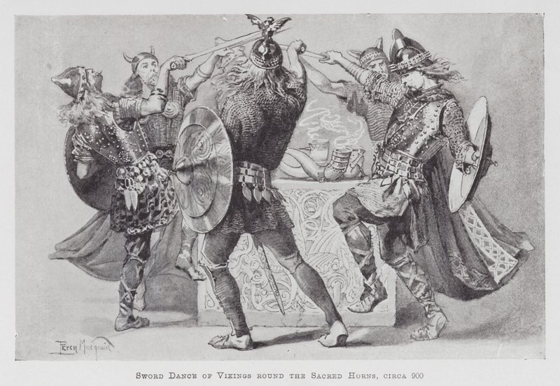 Danza: Danza della spada dei Vichinghi intorno alle Corna Sacre, circa 900 da Percy Macquoid