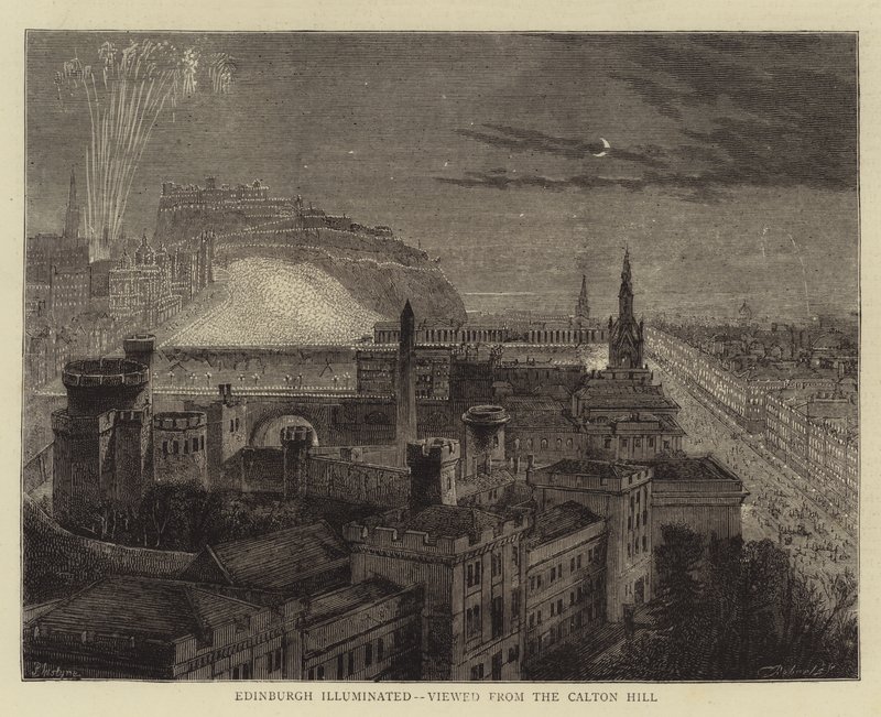 Edimburgo illuminata, vista da Calton Hill da Percy William Justyne