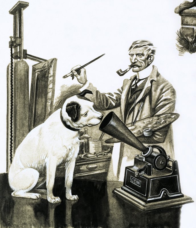 Artista che dipinge il cane che ascolta un grammofono da Peter Jackson