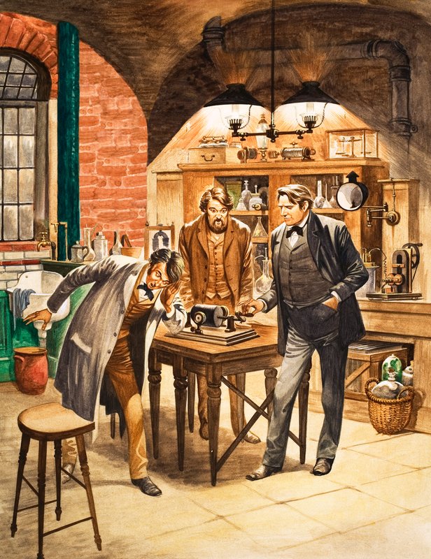Edison dimostra il primo fonografo nel suo laboratorio da Peter Jackson