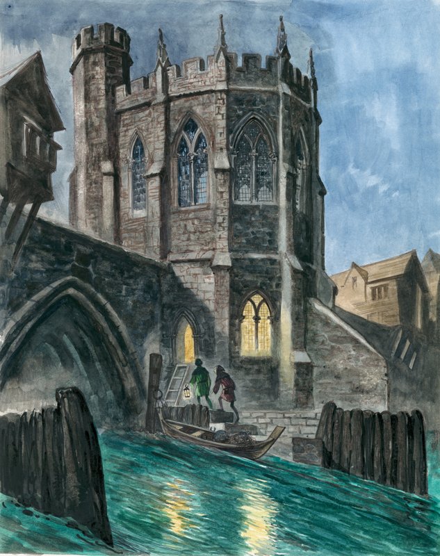 Ricostruzione immaginaria della Cappella di San Tommaso sul vecchio Ponte di Londra da Peter Jackson