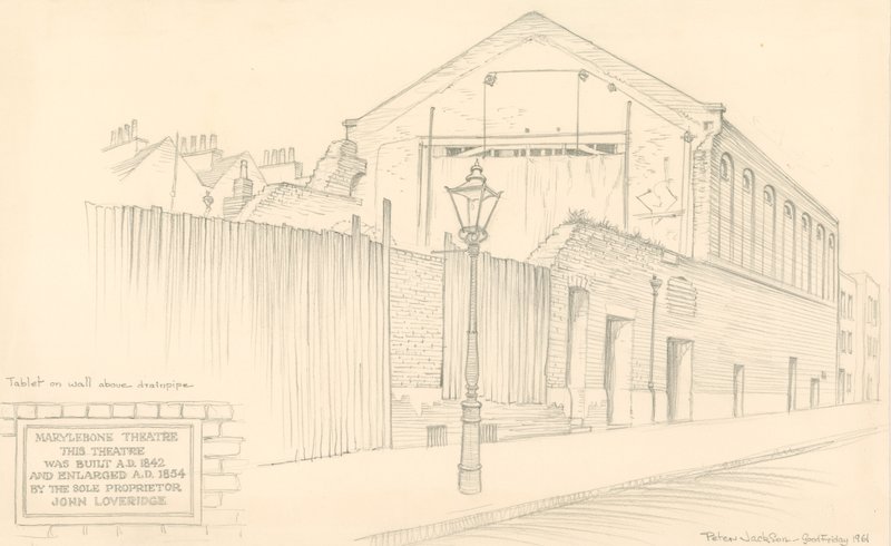 Teatro di Marylebone, Londra, retro del teatro in Mulready Street da Peter Jackson