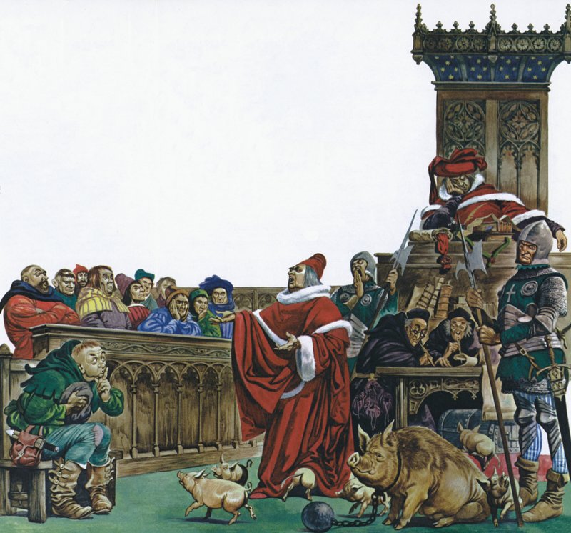 Corte medievale in cui gli animali venivano processati (litografia a colori) da Peter Jackson