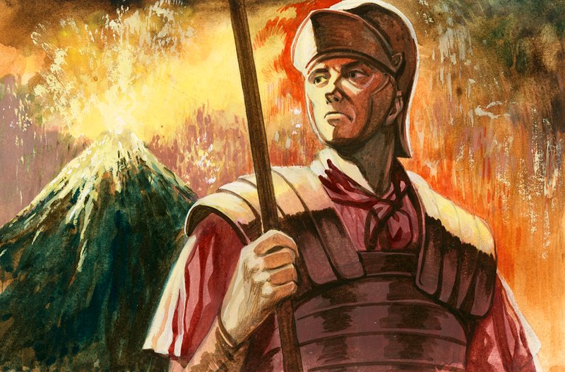 Soldato romano con il Vesuvio in eruzione sullo sfondo da Peter Jackson