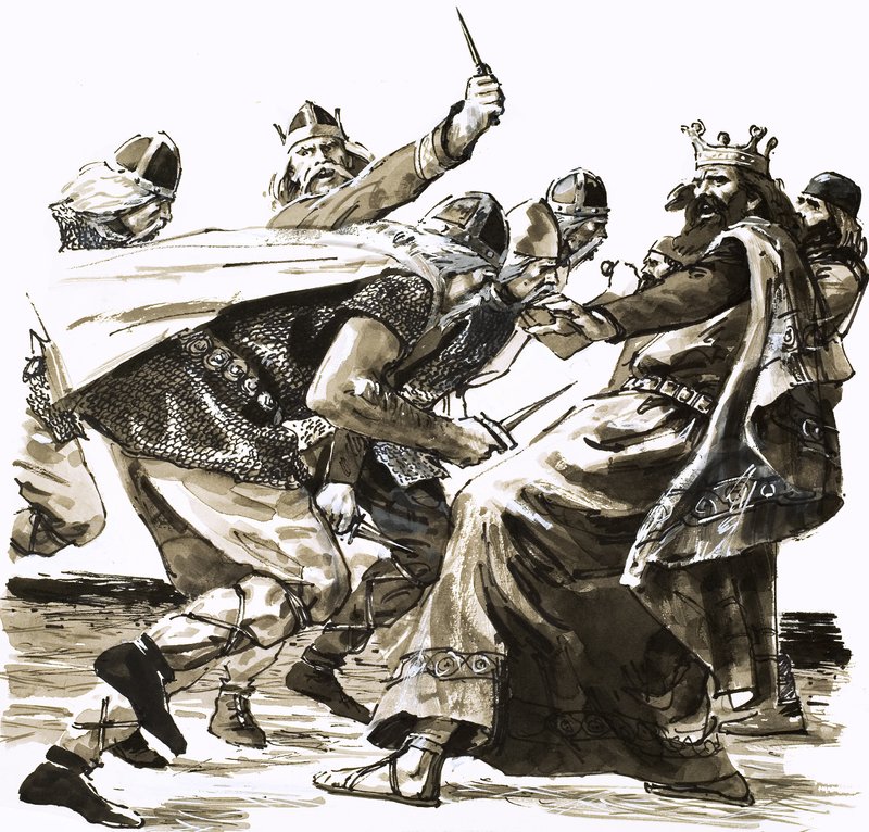 La morte di re Vortigern, illustrazione da "Invasori dal mare". da Peter Jackson