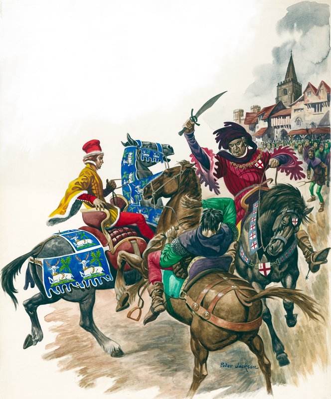 Il sindaco di Londra attacca Wat Tyler (†1381) (gouache su carta) da Peter Jackson