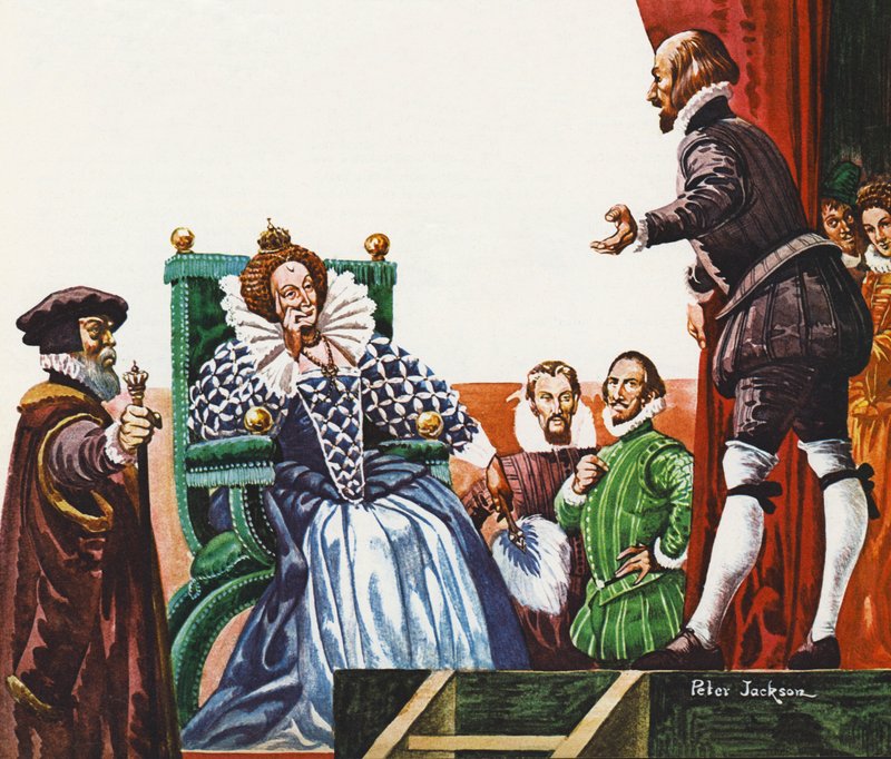 William Shakespeare presenta una delle sue opere alla regina Elisabetta I da Peter Jackson