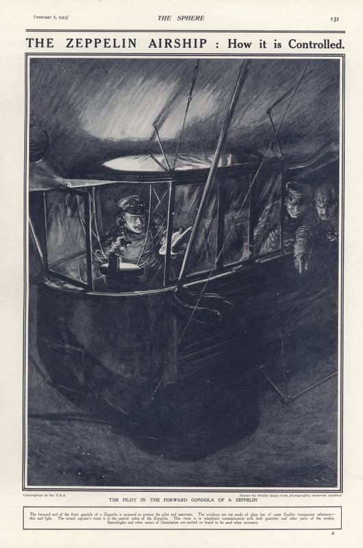 Pilota tedesco nella gondola anteriore di un dirigibile, Prima Guerra Mondiale da Philip Dadd