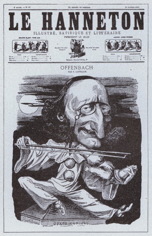 Caricatura del compositore francese di origine tedesca Jacques Offenbach da Philippe Auguste Cattelain