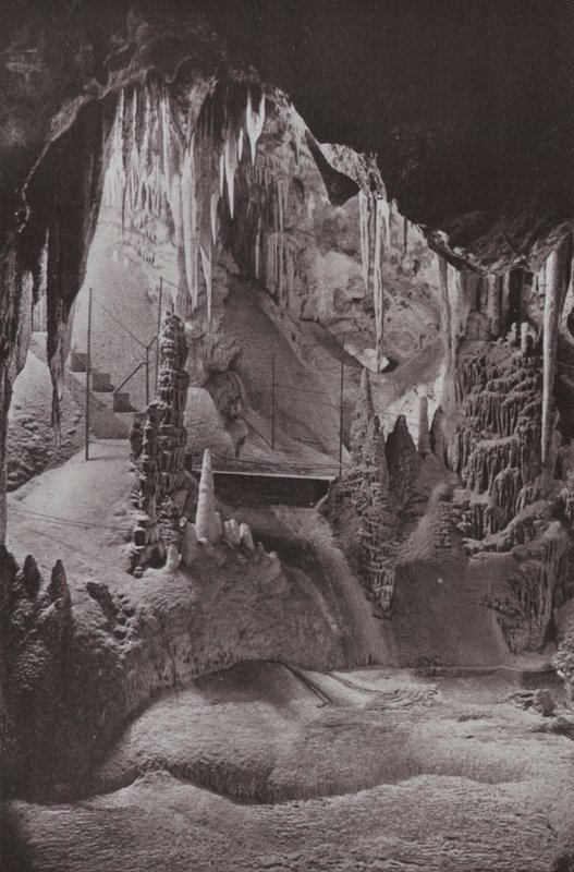 Scena nelle famose Grotte di Jenolan, Nuovo Galles del Sud (foto in b/n) da Photographer Australian