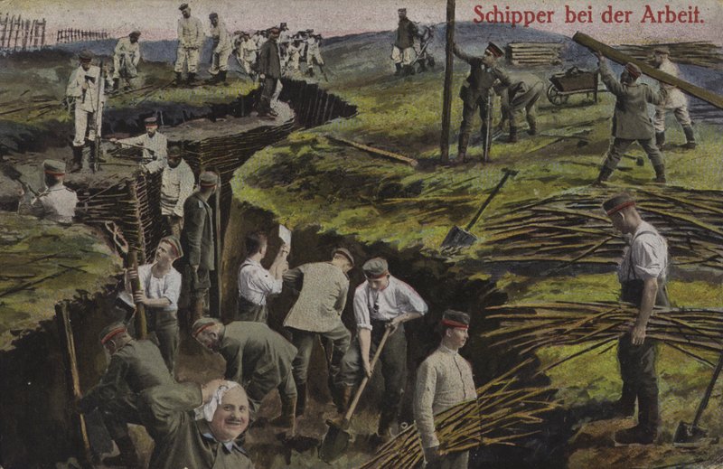 Fanteria tedesca che scava trincee, Prima Guerra Mondiale da Photographer German