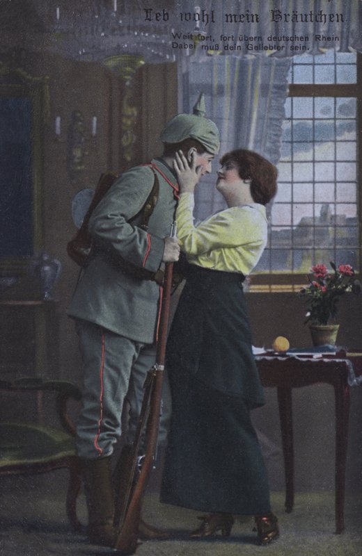 Soldato tedesco che saluta la moglie prima di partire per la guerra da Photographer German