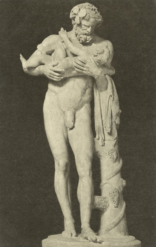 Silenus con il bambino Dioniso, scultura romana antica nella collezione della Glyptothek, Monaco, Germania da Photographer German