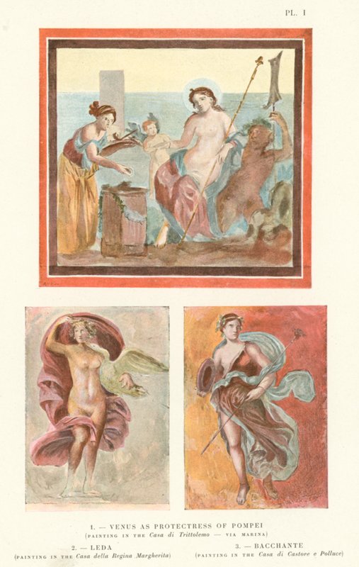 Venere come Protettore di Pompei, Leda, Baccante (litografia a colori) da Pierre Gusman